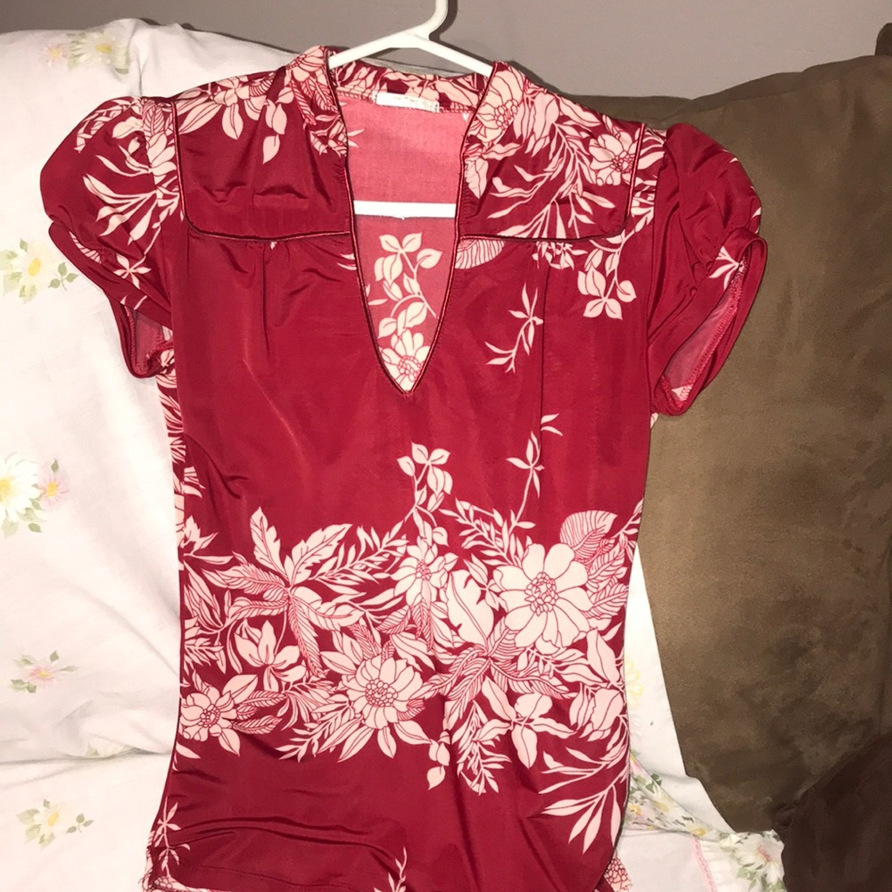 Red blouse white flower print